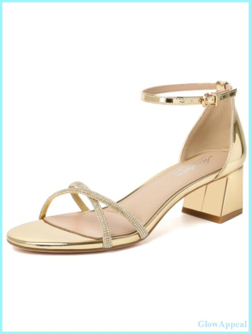 Chunky Heel Strappy Rhinestone Ankle Strap Sandals Round Open Toe Block Low